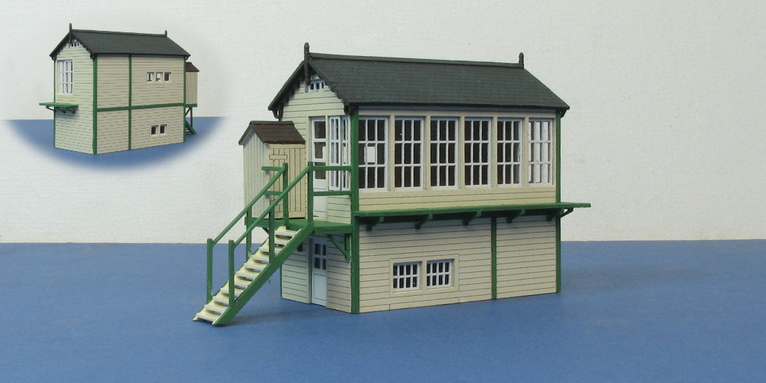 B 20-02 N gauge LNER signal box LNER signal box based on the High Dyke signal box. Main walls and roof laser cut from MDF, windows laser cut from 0.35mm paper. Staircase steps 3D printed in resin.